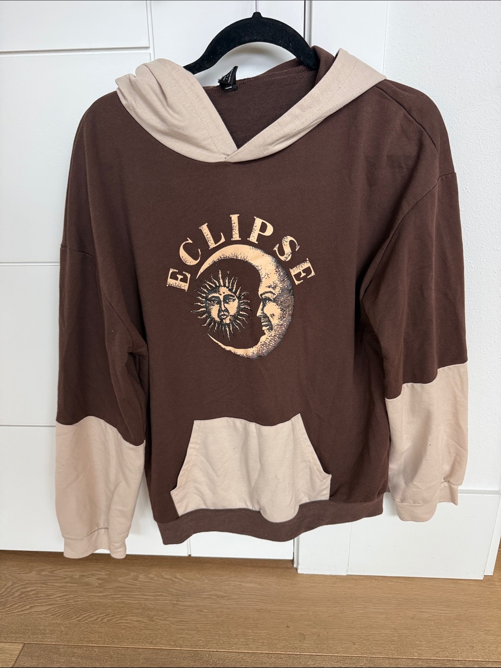 SHEIN Two-Tone Brown & Beige 'ECLIPSE' Graphic Hoodie